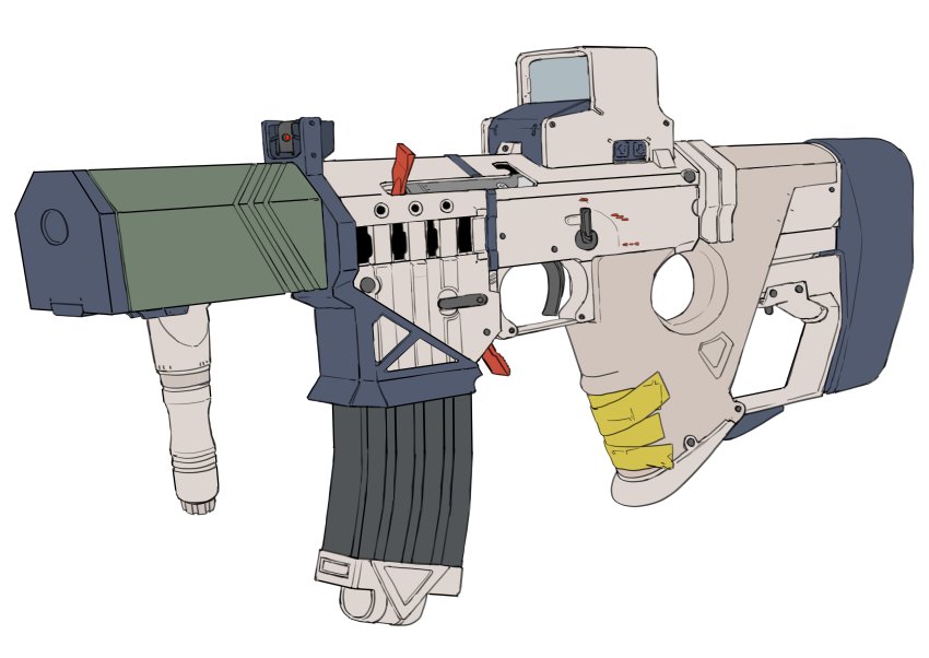 absurdres asimo_(hakurei10201) assault_rifle bad_gun_anatomy cursed_m4a1_(meme) foregrip girls&#039;_frontline gun highres m4a1_(girls&#039;_frontline) magazine_(weapon) no_humans rifle sight simple_background thumbhole_stock weapon white_background