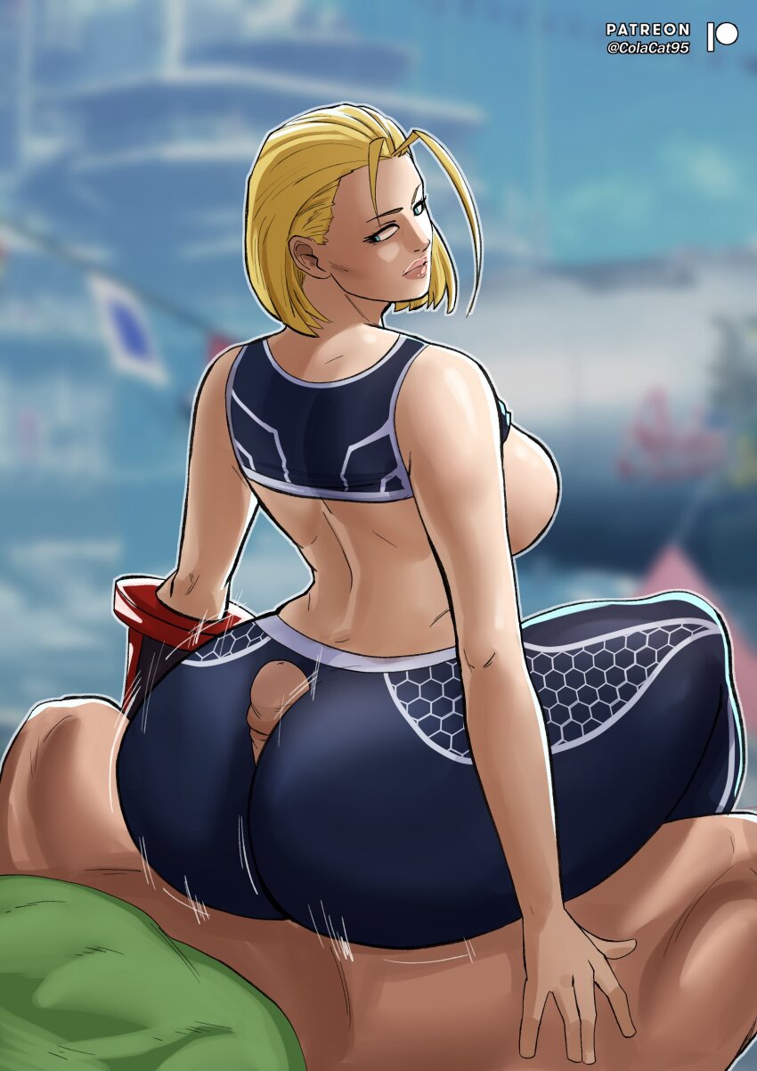 1boy 1girl absurdres ass buttjob cammy_white colacat95 foreskin highres huge_ass looking_at_viewer penis smile street_fighter uncensored