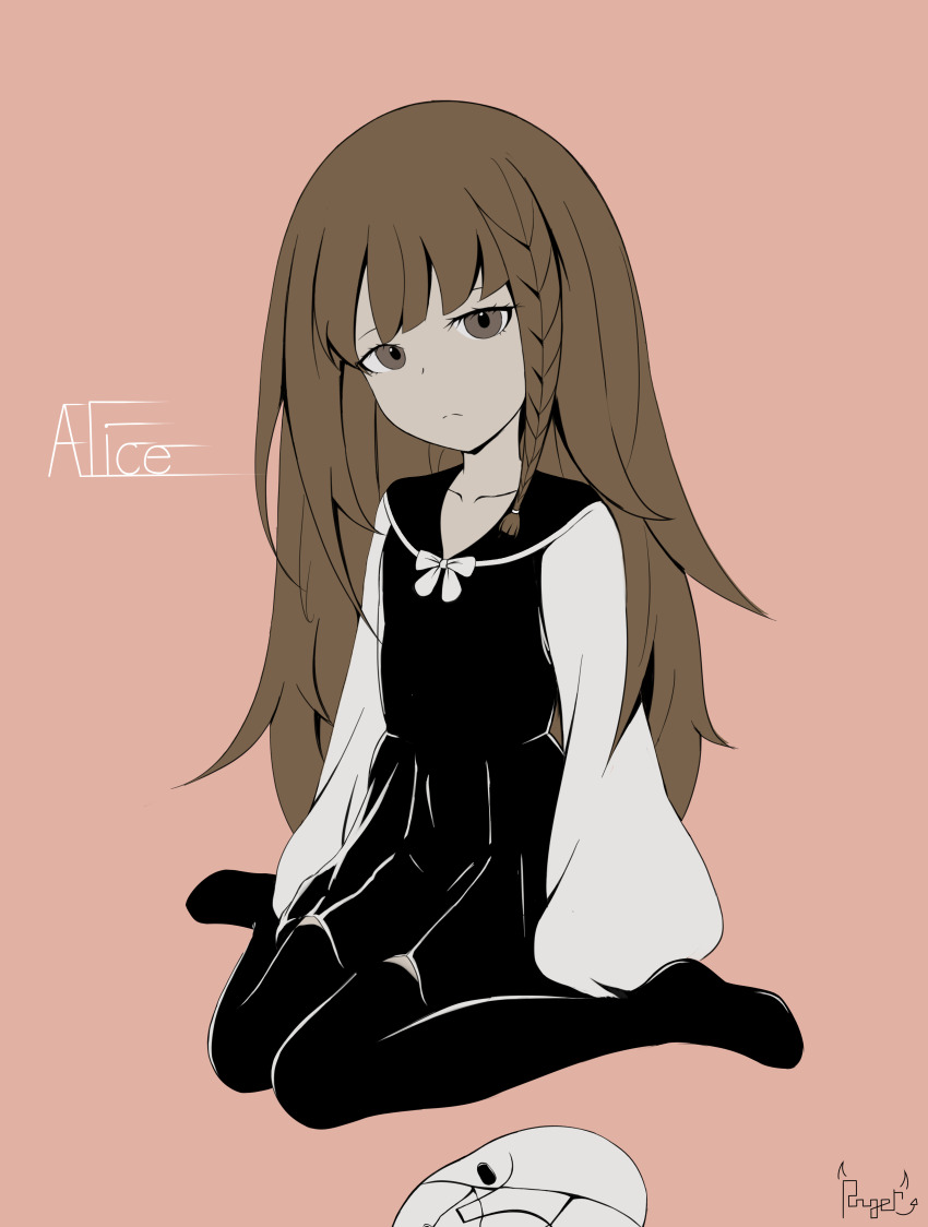 absurdres alice_(deemo) black_dress black_thighhighs braid brown_eyes brown_hair cytus cytus_ii deemo dress highres long_hair rayark roger_yu school_uniform serafuku thighhighs