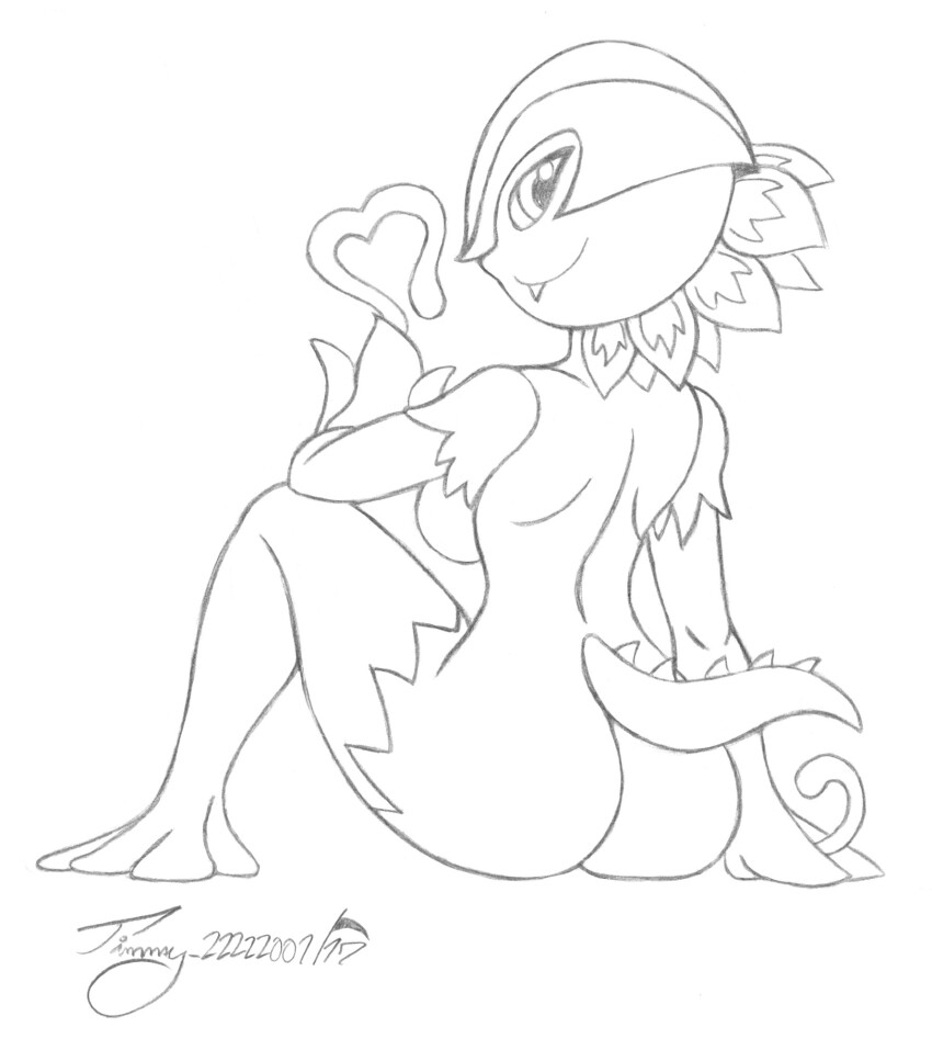 ass digimon digimon_(creature) floramon flower highres monster_girl petals plant_girl sharp_teeth tail teeth