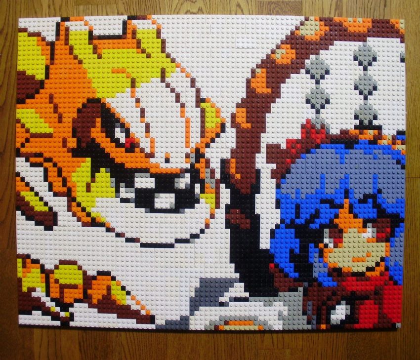 1girl alternate_color blue_hair closed_mouth game_freak gen_2_pokemon hair_ornament highres leaf_hair_ornament lego lego_(medium) looking_at_viewer mirror nintendo photo_(medium) pixel_art pokemon pokemon_(creature) red_eyes red_shirt rope shide shimenawa shiny_pokemon shirt short_hair simple_background smile steelix teeth touhou unconventional_media upper_body v-shaped_eyebrows white_background yasaka_kanako you_rei_(blowback)