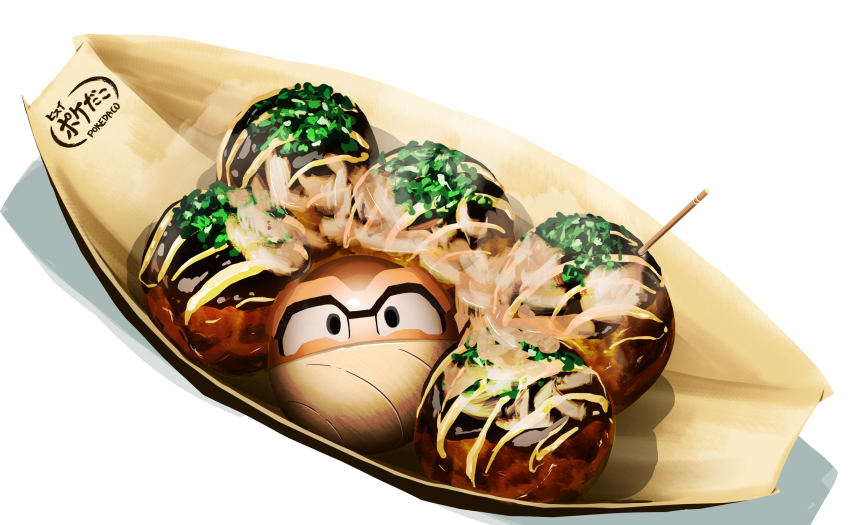 absurdres ball black_eyes bowl commentary_request food food_request from_above highres hisuian_voltorb looking_at_viewer nintendo no_humans odd_one_out pokemon pokemon_(creature) skewer solo suchi_(fsur7444) takoyaki