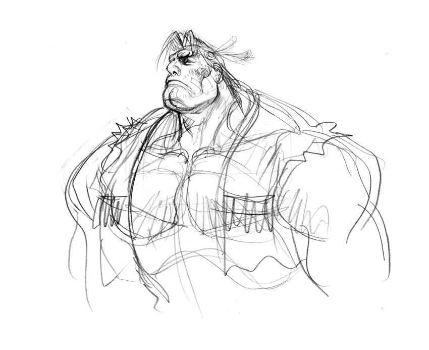 1boy closed_eyes facepaint game_cg headdress highres male_focus monochrome muscular muscular_male native_american native_american_headdress nishimura_kinu non-web_source official_art solo street_fighter street_fighter_ii_(series) thunder_hawk torn_clothes torn_sleeves