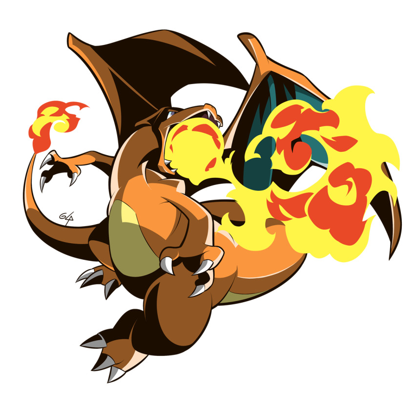 breath_weapon breathing_fire charizard creatures_(company) fire full_body game_freak gen_1_pokemon glaucosilvaart highres nintendo no_humans open_mouth pokemon pokemon_(creature) solo white_background