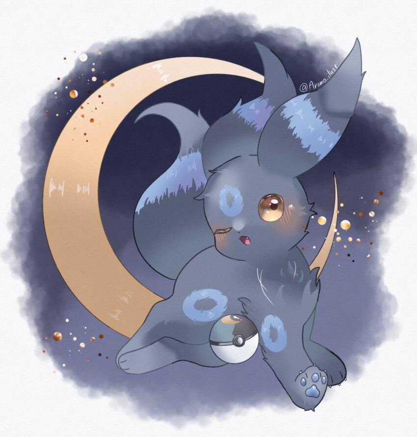 alternate_color animal_focus blush claws crescent fang gen_2_pokemon highres lvli_x2 moon_ball night nintendo no_humans open_mouth pawpads poke_ball pokemon pokemon_(creature) shiny_pokemon solo umbreon yellow_eyes