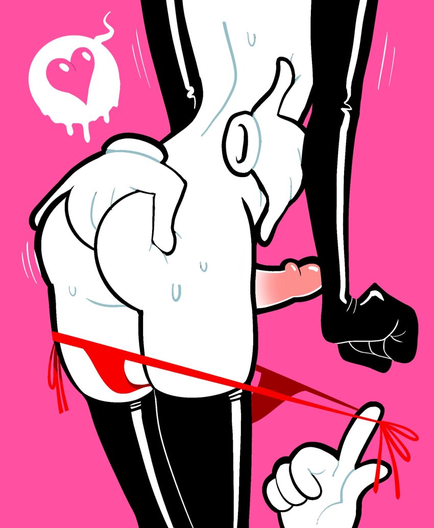 1boy 3others ass ass_grab borrowed_character disembodied_hand elbow_gloves erection gloves head_out_of_frame heart highres lower_body multiple_others original pale_skin panties panty_pull penis red_panties scythe_(dizzyspells) solo solo_focus spoken_heart sweatdrop thighhighs thong trap underwear