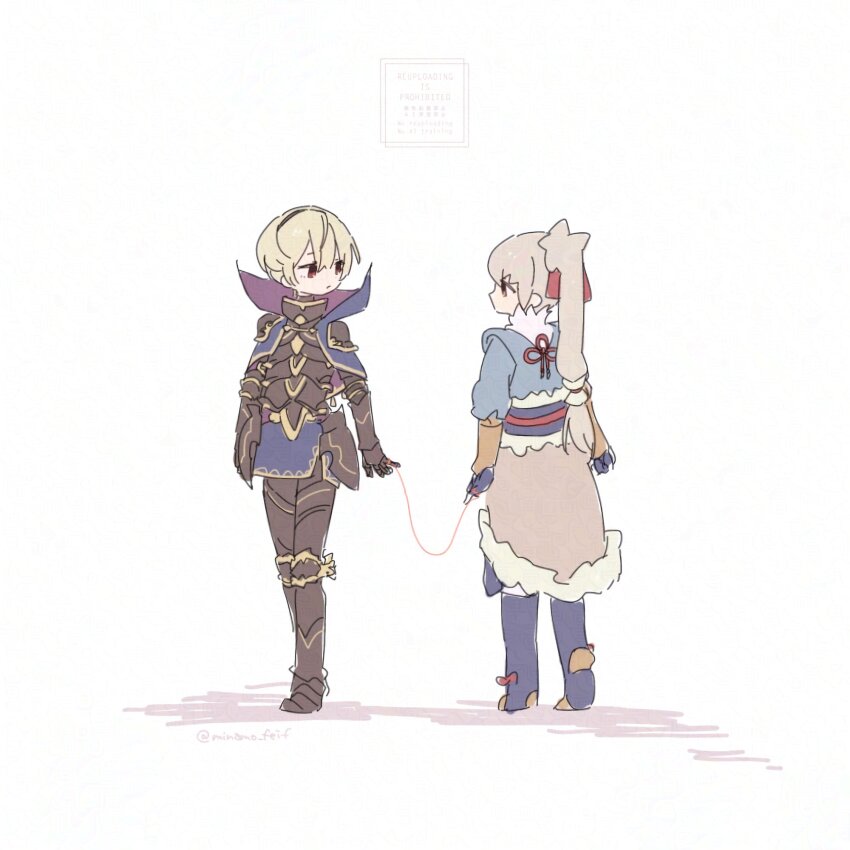 2boys aristocratic_clothes fire_emblem fire_emblem_fates full_body grey_hair highres japanese_clothes leo_(fire_emblem_fates) long_hair looking_at_another male_focus multiple_boys nintendo ponytail sorane_amus takumi_(fire_emblem)