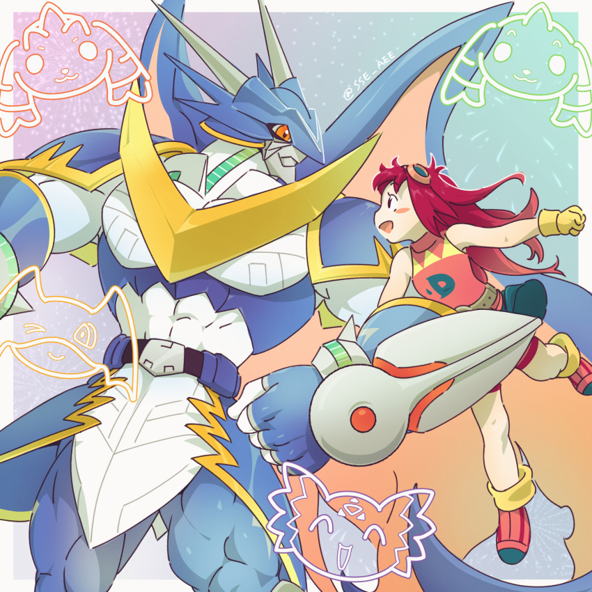 belt closed_eyes digimon digimon_(creature) highres horns kizuna_(digimon) looking_at_another looking_at_viewer lopmon one_eye_closed patamon terriermon triangle ulforcev-dramon wink zero_unit