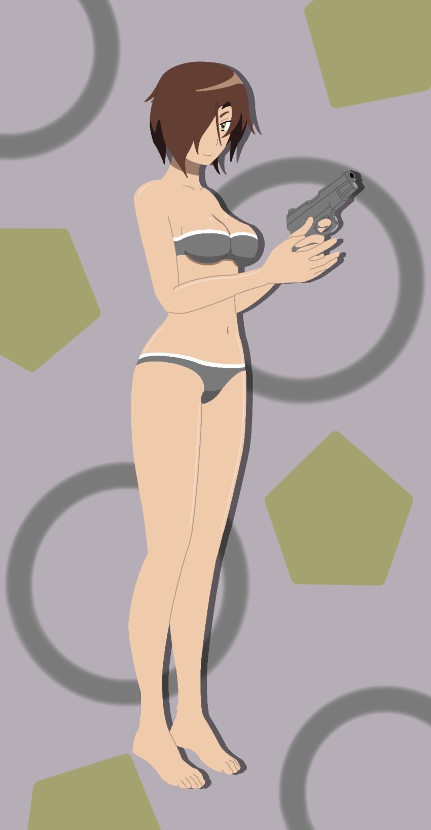 1girl black_eyes brown_hair digimon female_focus gun highres himekawa_maki solo weapon