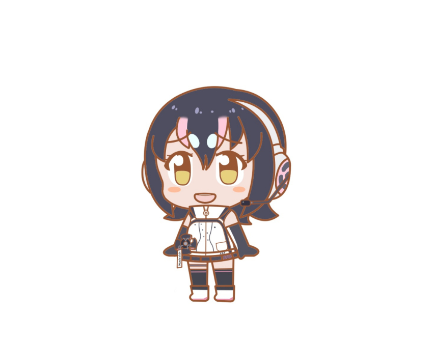1girl animal_costume black_hair ef63_11 humboldt_penguin_(kemono_friends) kemono_friends kemono_friends_pavilion kemono_friends_v_project looking_at_viewer penguin_costume penguin_girl short_hair simple_background solo virtual_youtuber