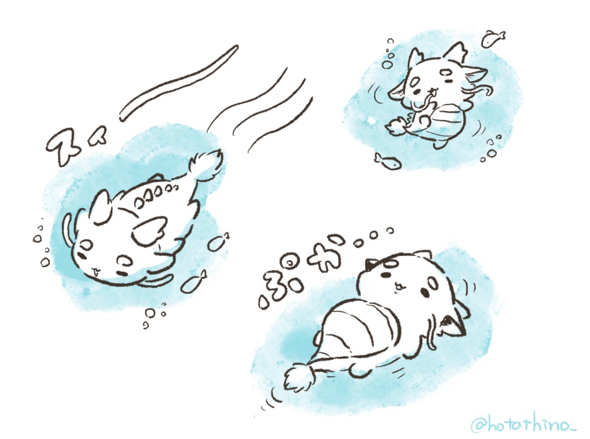 absurdres air_bubble animal blue_theme bubble chibi commentary_request dragon eastern_dragon fish full_body highres hotathino multiple_views no_humans original translation_request underwater western_dragon