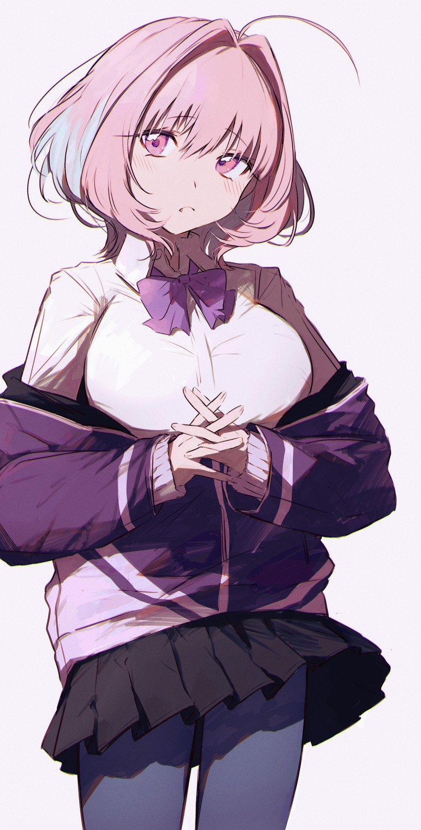 1girl absurdres ahoge blush cosplay crossover gridman_universe hair_intakes hamachamu highres idolmaster idolmaster_cinderella_girls idolmaster_cinderella_girls_starlight_stage jacket pink_eyes pink_hair shinjou_akane shinjou_akane_(cosplay) short_hair ssss.gridman yumemi_riamu