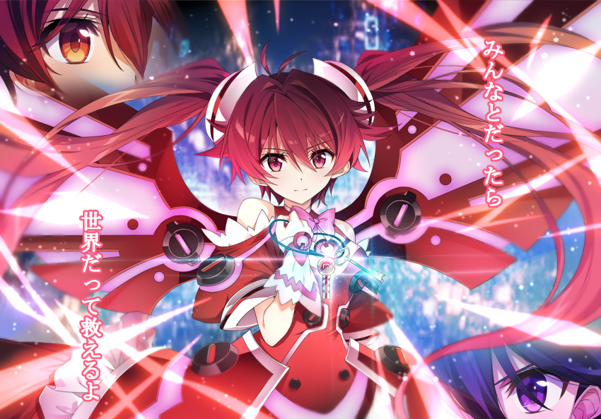 3girls dress isshiki_akane kuroki_rei long_hair looking_at_viewer multiple_girls red_dress red_eyes red_hair tsuezu twintails very_long_hair vividred vividred_operation wings