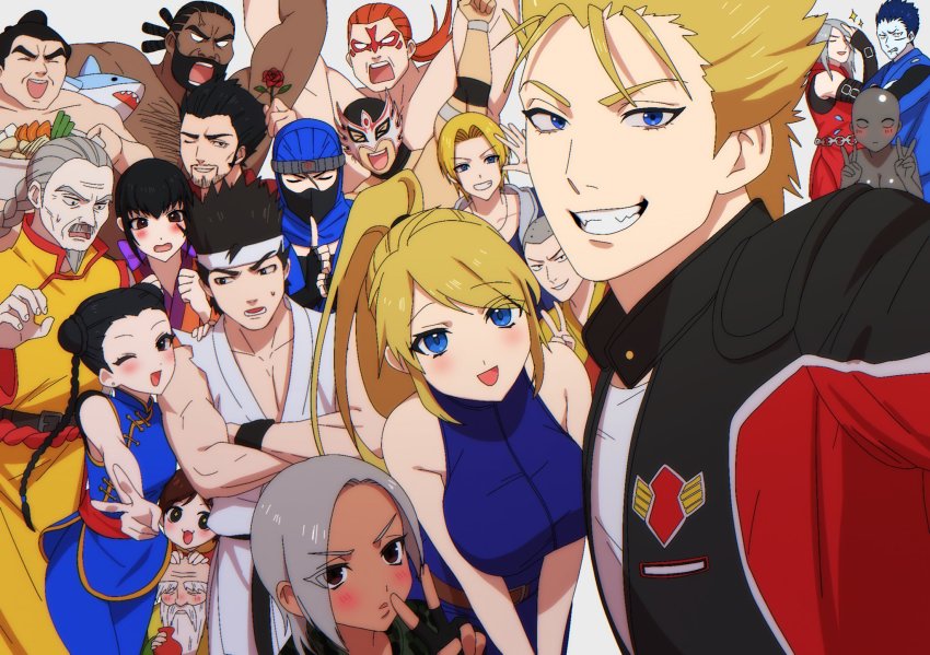 black_hair blonde_hair blue_eyes breasts dural el_blaze highres jacky_bryant large_breasts long_hair looking_at_viewer pai_chan ponytail sarah_bryant sega smile virtua_fighter yuki_akira
