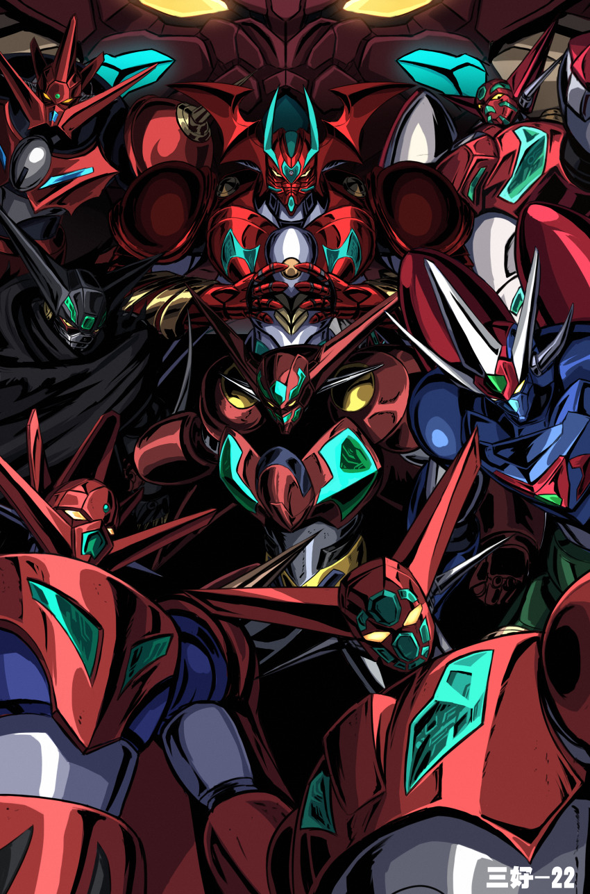 3ok absurdres black_getter getter-1 getter_arc getter_emperor getter_go getter_robo getter_robo_(classic) getter_robo_arc getter_robo_g getter_robo_go glowing glowing_eyes head_tilt highres horns huge_filesize looking_at_viewer mecha mecha_focus new_getter_robo no_humans open_hands robot science_fiction shin_getter-1 shin_getter_dragon shin_getter_robo super_robot wings yellow_eyes