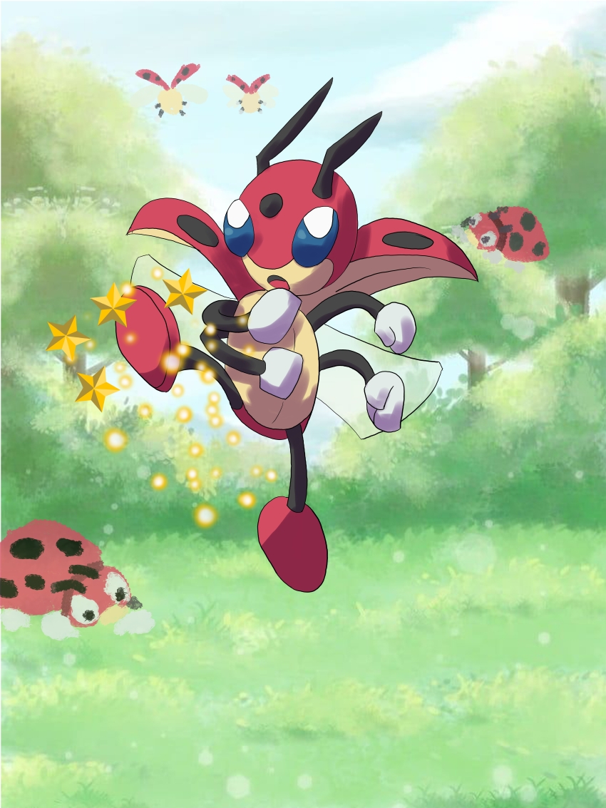 absurdres field gen_2_pokemon highres kicking ledian ledyba modo nintendo pokemon pokemon_(creature) star_(symbol)