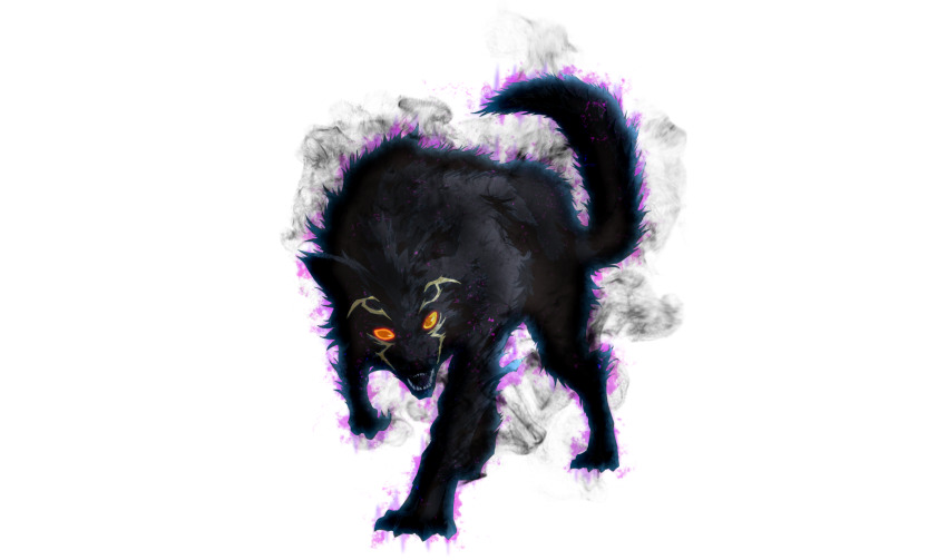 1other aura black_fur dark_aura full_body highres lycagon_the_nightslayer official_art open_mouth orange_eyes shangri-la_frontier solo transparent_background wolf