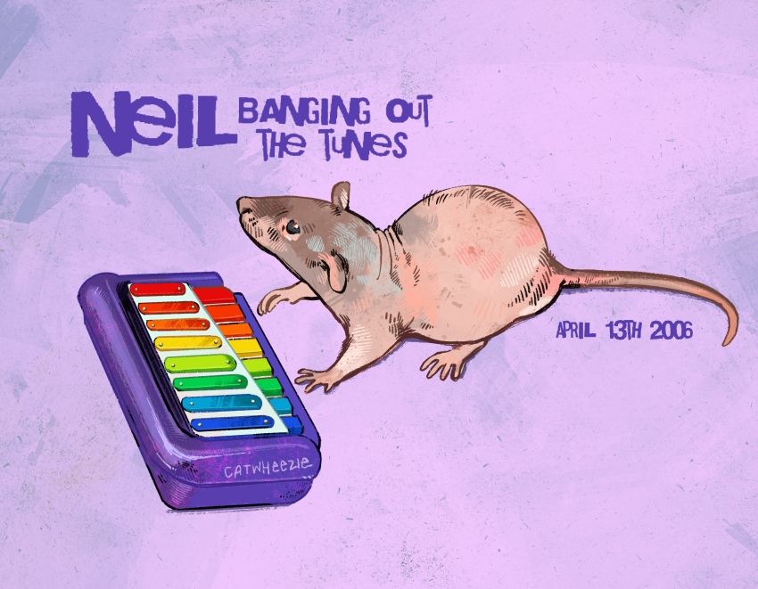 2006 absurdres artist_name catwheezie commentary english_commentary english_text full_body highres instrument meme mouse_(animal) neil_banging_out_the_tunes_(meme) no_humans purple_background solo timestamp xylophone