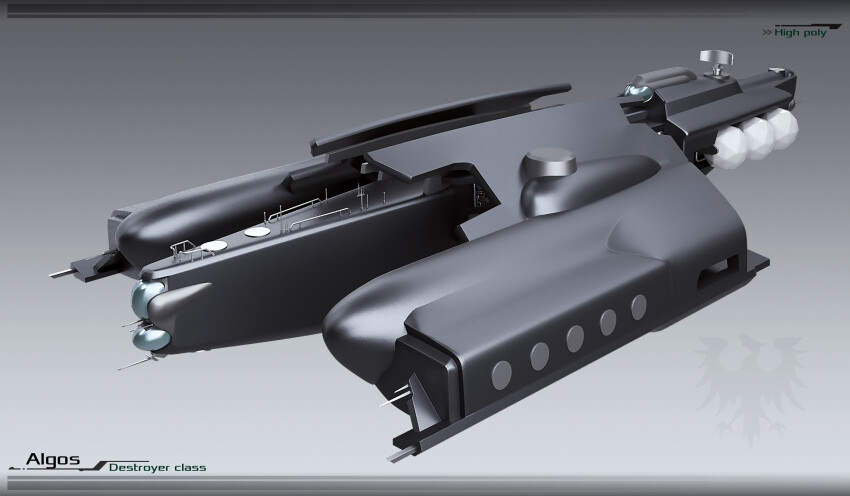 3d algos_(eve_online) attack_ship_(eve_online) carrier commentary creodron_(eve_online) dated_commentary destroyer_(eve_online) droneboat_(eve_online) emblem english_text eve_online gallente_federation_(eve_online) glint grey_background grey_theme highres kaspercohen_(kasper_hansen) maya_(medium) military_vehicle no_humans official_art photoshop_(medium) radar radio_antenna science_fiction spacecraft vehicle_focus vehicle_name