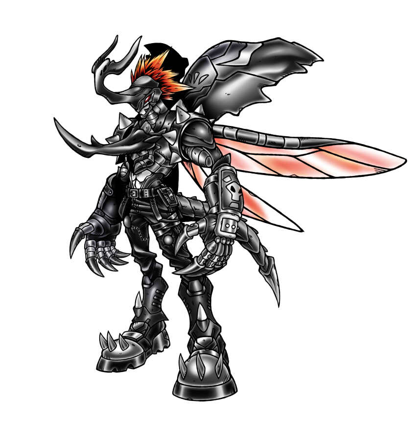 1boy absurdres arthropod_boy digimon digimon_(creature) dinobeemon el_poyomon grankuwagamon highres male_focus original simple_background solo white_background