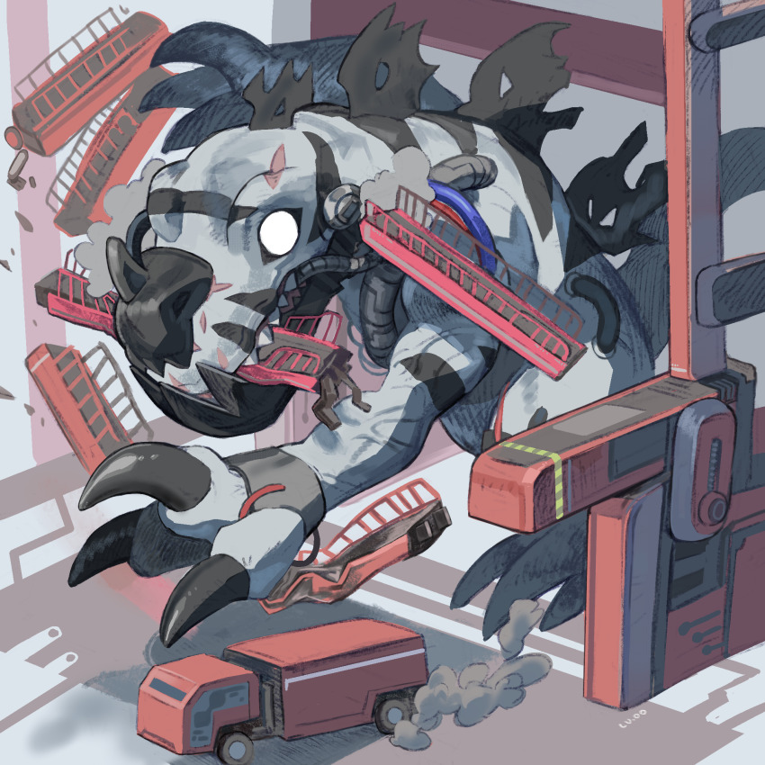 cable claws cyborg digimon digimon_(creature) highres metaltyranomon sharp_teeth teeth
