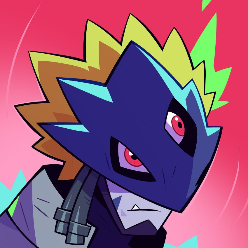 1boy absurdres beelzebumon_(digimon_xros_wars) cable digimon digimon_(creature) fang highres male_focus mask solo third_eye