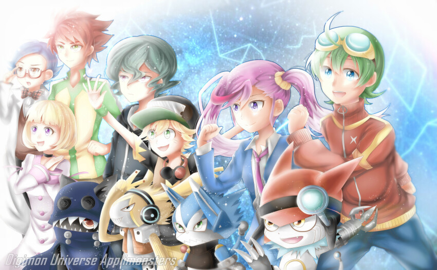 absurdres appmon asuka_torajirou digimon digimon_universe:_appli_monsters dokamon gatchmon hackmon_(appmon) highres karan_eri kashiki_ai katsura_rei musimon ozora_yujin shinkai_haru wato_takeru