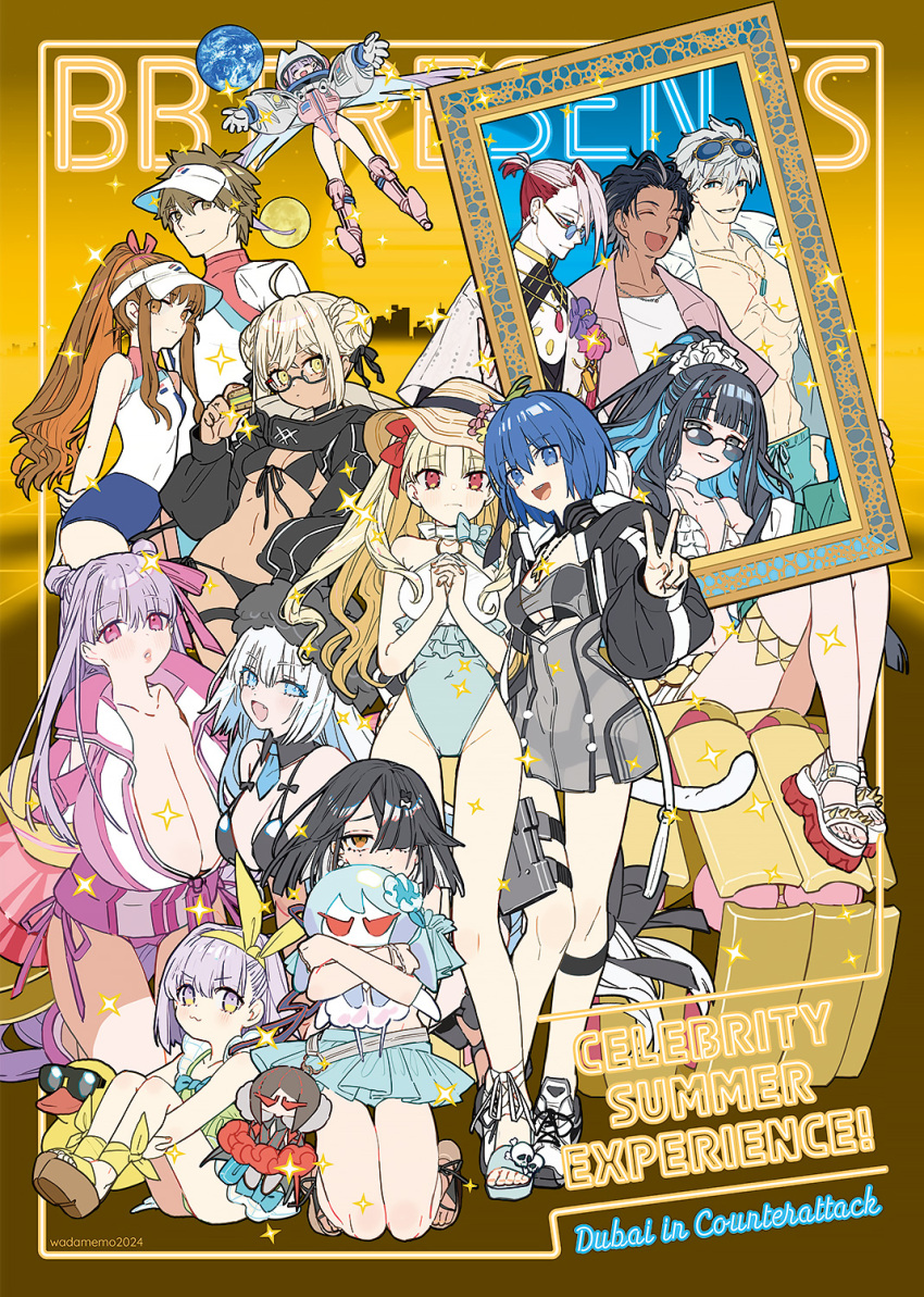 4boys 6+girls ahoge aqua_necktie artist_name artoria_pendragon_(fate) bare_legs bare_shoulders bartholomew_roberts_(fate) bartholomew_roberts_(smiley_summer_wear)_(fate) bb_(fate) bb_cosmo_(fate) bikini black_bikini black_hair blonde_hair blue_eyes blue_hair bow breasts brown_eyes brown_hair c.i.e.l_(fate) c.i.e.l_(first_ascension)_(fate) cake choker ciel_(tsukihime) cleavage closed_eyes collar cropped_jacket dobrynya_nikitich_(fate) dobrynya_nikitich_(swimsuit_lancer)_(fate) double_bun earth_(planet) ereshkigal_(fate) fate/grand_order fate_(series) food frilled_bikini frilled_skirt frills green_eyes green_shorts hair_bow hair_bun hair_ornament hat helmet high_collar high_heels highres holding holding_cake holding_food holding_stuffed_toy huge_breasts jewelry karna_(fate) karna_(summer_outfit)_(fate) kazuradrop_(fate) kishinami_hakuno_(female) kishinami_hakuno_(male) kneehighs kneeling long_hair looking_at_viewer looking_down mechanical_arms moon multicolored_hair multiple_boys multiple_girls muscular muscular_male mysterious_heroine_xx_alter_(fate) necklace necktie o-ring o-ring_swimsuit official_art one-piece_swimsuit open_clothes open_mouth open_shirt passionlip_(fate) percival_(fate) percival_(summer_knight_outfit)_(fate) pink_eyes pink_hair pink_shirt planet platform_footwear purple_eyes purple_hair red_bow red_eyes ribbon see-through_clothes shirt short_hair shorts sitting skirt smile socks space_ereshkigal_(fate) space_ereshkigal_(first_ascension)_(fate) space_helmet spacesuit sparkle sparkle_background standing stuffed_toy sun_hat sunglasses swimsuit tenochtitlan_(fate) tenochtitlan_(swimsuit_mooncancer)_(fate) tenochtitlan_(swimsuit_mooncancer)_(first_ascension)_(fate) thigh_gap thigh_strap two-tone_hair two-tone_one-piece_swimsuit two-tone_swimsuit v wada_arco white_bikini white_hair white_ribbon white_shirt xu_fu_(fate) xu_fu_(swimsuit_avenger)_(fate) xu_fu_(swimsuit_avenger)_(third_ascension)_(fate) yellow_eyes yellow_ribbon