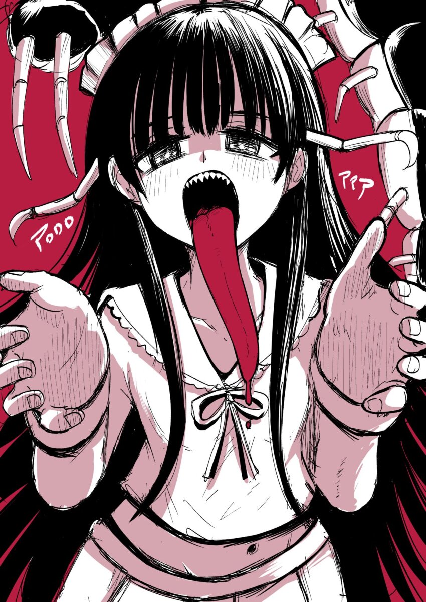 1girl artist_request highres long_tongue navel sharp_teeth tagme teeth tongue tongue_out