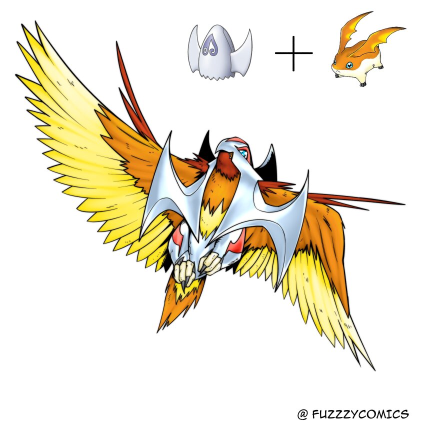 absurdres armor bird blue_eyes claws digimental digimental_of_love digimon digimon_(creature) feathers fuzzzycomics highres oridigi original patamon twitter_username wings