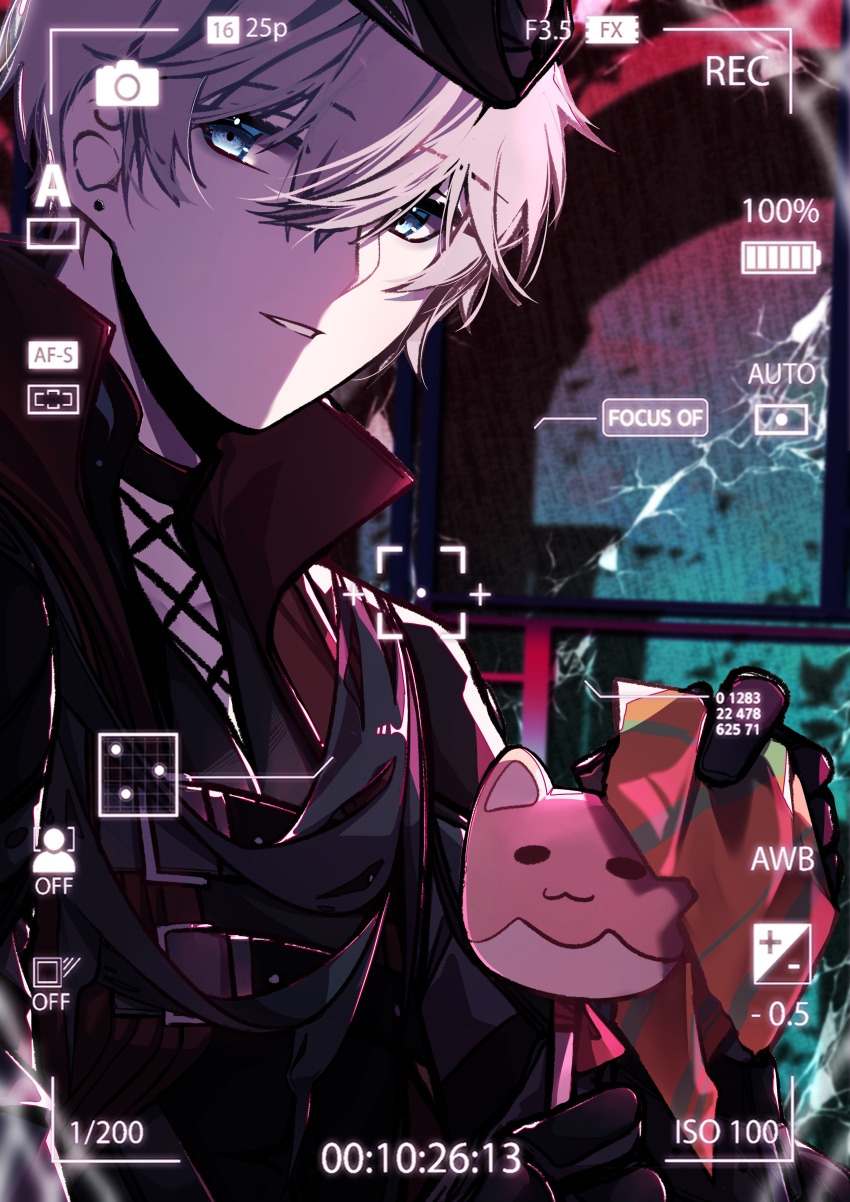 1boy absurdres camera dochikun highres image_sample lee:_hyperreal_(pgr) lee:_hyperreal_(scarlet_redeemer)_(pgr) lee_(pgr) pixiv_sample punishing:_gray_raven solo solo_focus viewfinder wrapping_paper