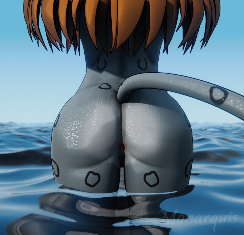 3d anus ass cat commentary english_commentary furry furry_female highres momo_(monarquis) monarquis non-web_source nude original self-upload snow_leopard water
