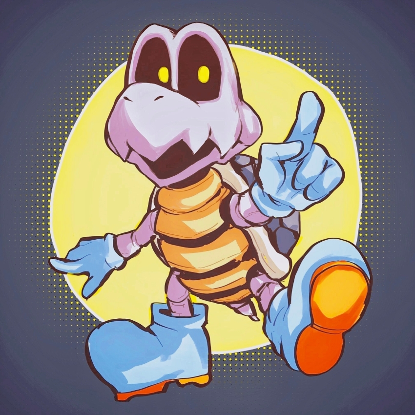 black_sclera boots colored_sclera dry_bones gloves grey_boots grey_gloves highres looking_at_viewer mario_(series) nintendo no_humans solo star_yoshi yellow_eyes
