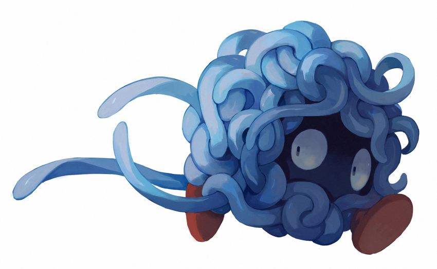 black_eyes bluekomadori full_body gen_1_pokemon highres looking_back nintendo no_humans pokemon pokemon_(creature) running simple_background solo tangela white_background