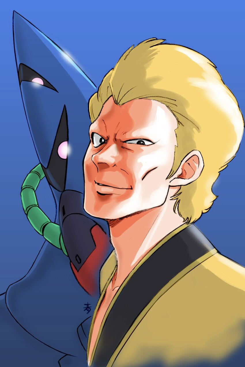 1boy aobito_sukoyaka_bystander blonde_hair gundam hambrabi highres male_focus mecha robot yazan_gable zeta_gundam