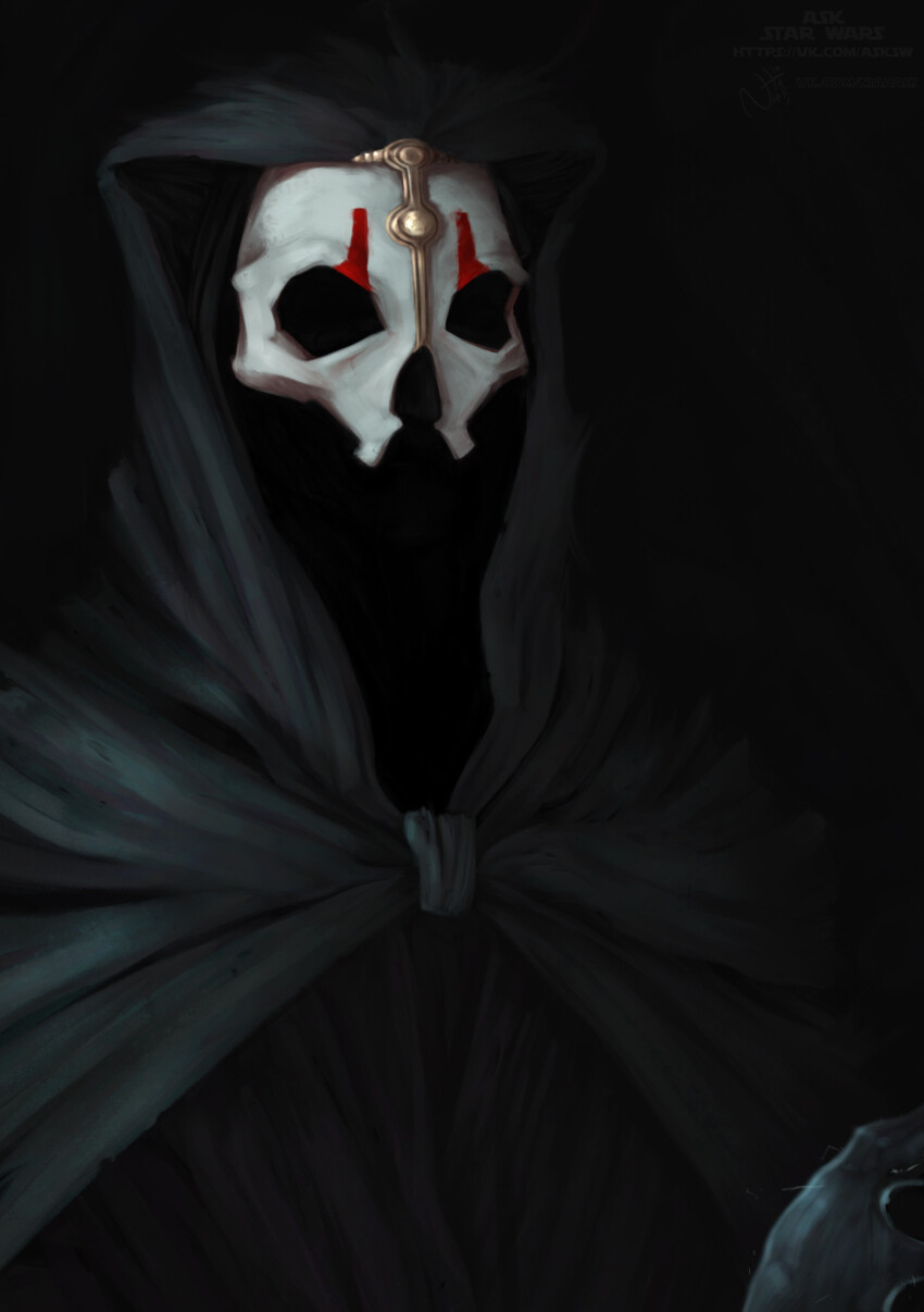 1boy absurdres albumaurum artist_name black_robe darth_nihilus highres male_focus robe solo star_wars star_wars:_knights_of_the_old_republic upper_body watermark web_address white_mask