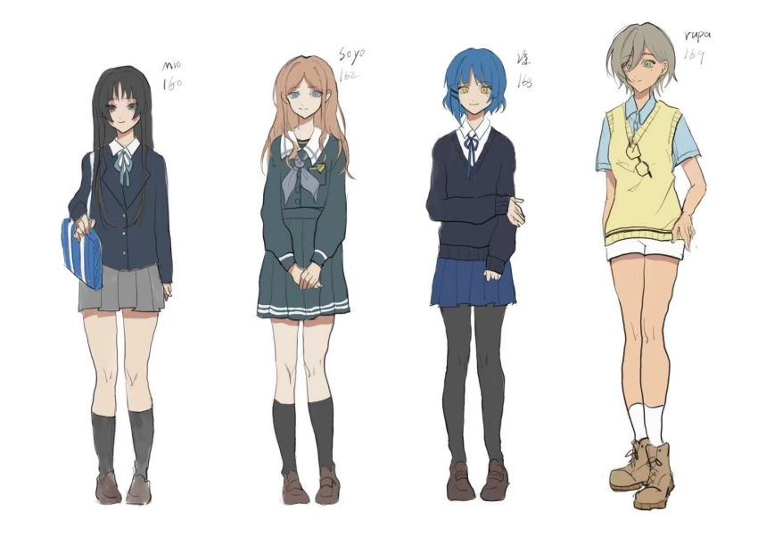 4girls akiyama_mio ankle_socks bag bang_dream! bang_dream!_it&#039;s_mygo!!!!! bare_arms black-framed_eyewear black_eyes black_hair black_jacket black_pantyhose black_socks black_sweater blazer blue_bag blue_eyes blue_hair blue_neckerchief blue_ribbon blue_serafuku blue_shirt blue_skirt blunt_bangs bocchi_the_rock! boots breast_pocket brown_boots brown_hair brown_shoes buttons character_name chinese_commentary closed_mouth collared_jacket collared_shirt commentary_request crest crossover dot_nose full_body girls_band_cry glasses grey_eyes grey_hair grey_skirt hair_between_eyes hair_ornament hairclip hand_on_own_arm hand_on_own_hip hands_on_lap happy height height_difference high-waist_skirt holding holding_bag instrument_connection jacket k-on! kneehighs knees lace-up_boots lapels left-handed long_hair long_sidelocks long_sleeves looking_ahead looking_at_viewer miniskirt mole mole_under_eye multiple_girls nagasaki_soyo neck_ribbon neckerchief notched_lapels own_hands_together pale_skin pantyhose parted_bangs pleated_skirt pocket puffy_long_sleeves puffy_sleeves ribbon rupa_(girls_band_cry) sakuragaoka_high_school_uniform school_bag school_uniform serafuku shimokitazawa_high_school_uniform shirt shirt_under_sweater shoes short_hair_with_long_locks short_shorts short_sleeves shorts shujianbaoyugan sidelocks simple_background single_sidelock skirt skirt_set sleeves_past_wrists smile socks standing straight_hair sweater sweater_vest tall_female tsukinomori_school_uniform unworn_eyewear uwabaki v-neck very_long_hair vest wavy_hair white_background white_shirt white_shorts white_socks winter_uniform yamada_ryo yellow_eyes yellow_vest