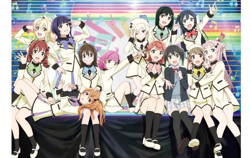 6+girls absurdres ahoge artbook asaka_karin asymmetrical_hair black_hair black_socks black_thighhighs blazer blonde_hair blue_bow blue_eyes blunt_bangs blunt_ends bow bowtie braid braided_bun brown_hair emma_verde everyone freckles gradient_hair green_eyes green_hair grey_eyes grey_hair hair_between_eyes hair_bow hair_bun hair_ornament hairclip half_updo hat highres jacket konoe_kanata long_hair looking_at_viewer love_live! love_live!_nijigasaki_high_school_idol_club medium_hair mia_taylor mifune_shioriko miyashita_ai mole multicolored_hair multiple_girls nakasu_kasumi non-web_source official_art one_eye_closed one_side_up open_mouth orange_eyes osaka_shizuku pink_hair ponytail purple_eyes purple_hair red_bow red_eyes red_ribbon ribbon school_uniform short_hair sidelocks single_side_bun sitting skirt smile socks streaked_hair swept_bangs takasaki_yu tennoji_rina thighhighs twintails two-tone_hair uehara_ayumu yellow_eyes yellow_jacket yellow_skirt yokota_takumi yuki_setsuna zhong_lanzhu