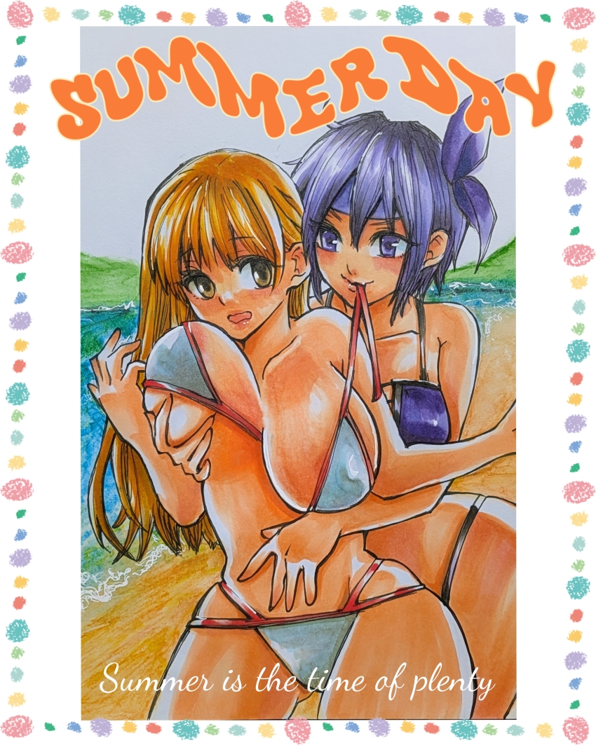 2girls absurdres ayane_(doa) bikini breasts dead_or_alive highres kasumi_(doa) large_breasts long_hair multiple_girls swimsuit