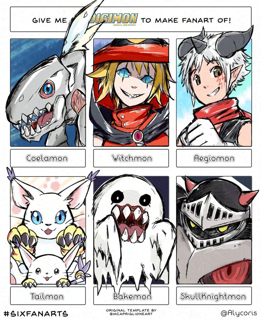 aegiomon bakemon cat coelamon digimon digimon_(creature) finalelysion fusion gen_1_pokemon highres horns nintendo pikachu pokemon pokemon_(creature) red_eyes shrug_(clothing) skullknightmon tail tailmon witchmon yellow_eyes