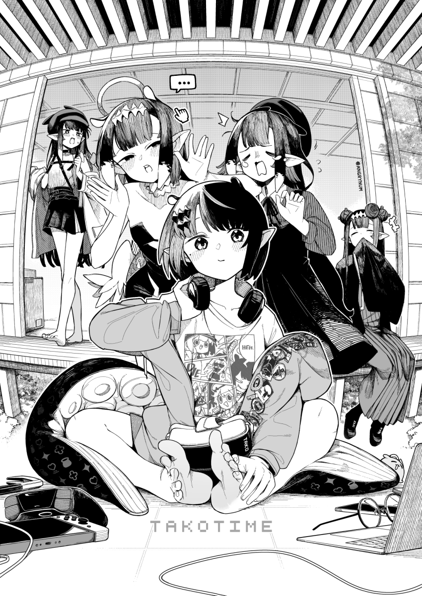 ... 5girls animal_ears architecture bare_legs barefoot beret blunt_bangs blush boots breasts chest_strap closed_mouth collared_shirt commentary computer controller covering_own_mouth crossed_legs crying cursor detached_collar double_bun dress east_asian_architecture extra_ears full_body game_controller gawr_gura_(shark) greyscale hair_bun hakama half-closed_eyes halo hat head-mounted_display headphones headphones_around_neck headpiece highres hololive hololive_english jacket japanese_clothes kimono laptop long_hair looking_at_viewer low_wings miniskirt mole mole_under_eye monochrome mori_calliope multiple_girls multiple_persona neck_ribbon ninomae_ina&#039;nis ninomae_ina&#039;nis_(1st_costume) ninomae_ina&#039;nis_(casual) ninomae_ina&#039;nis_(loungewear) ninomae_ina&#039;nis_(new_year) nintendo_switch num_(angrynum) official_alternate_costume official_alternate_hairstyle open_clothes open_door open_hands open_jacket open_mouth pinafore_dress pointy_ears porch ribbed_shirt ribbon round_eyewear shirt shirt_tucked_in short_hair sitting skirt sleeveless sleeveless_dress sliding_doors small_breasts smile soles spoken_ellipsis standing strapless strapless_dress symbol-only_commentary t-shirt takanashi_kiara takodachi_(ninomae_ina&#039;nis) tears tentacle_hair tentacles tube_dress twintails unworn_eyewear virtual_youtuber watson_amelia wide_sleeves wing_collar wings