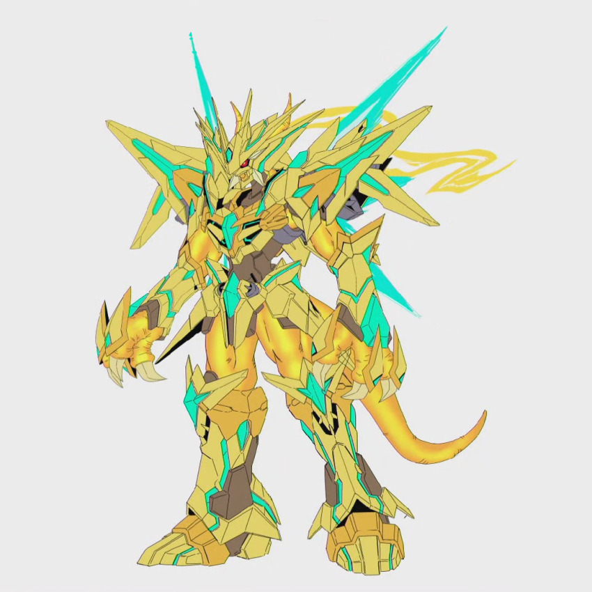 1boy armor digimon digimon_(creature) magnamon magnamon_x-antibody magnamon_x-antibody_gold_digizoid_mode male_focus muscular muscular_male official_art red_eyes solo tail