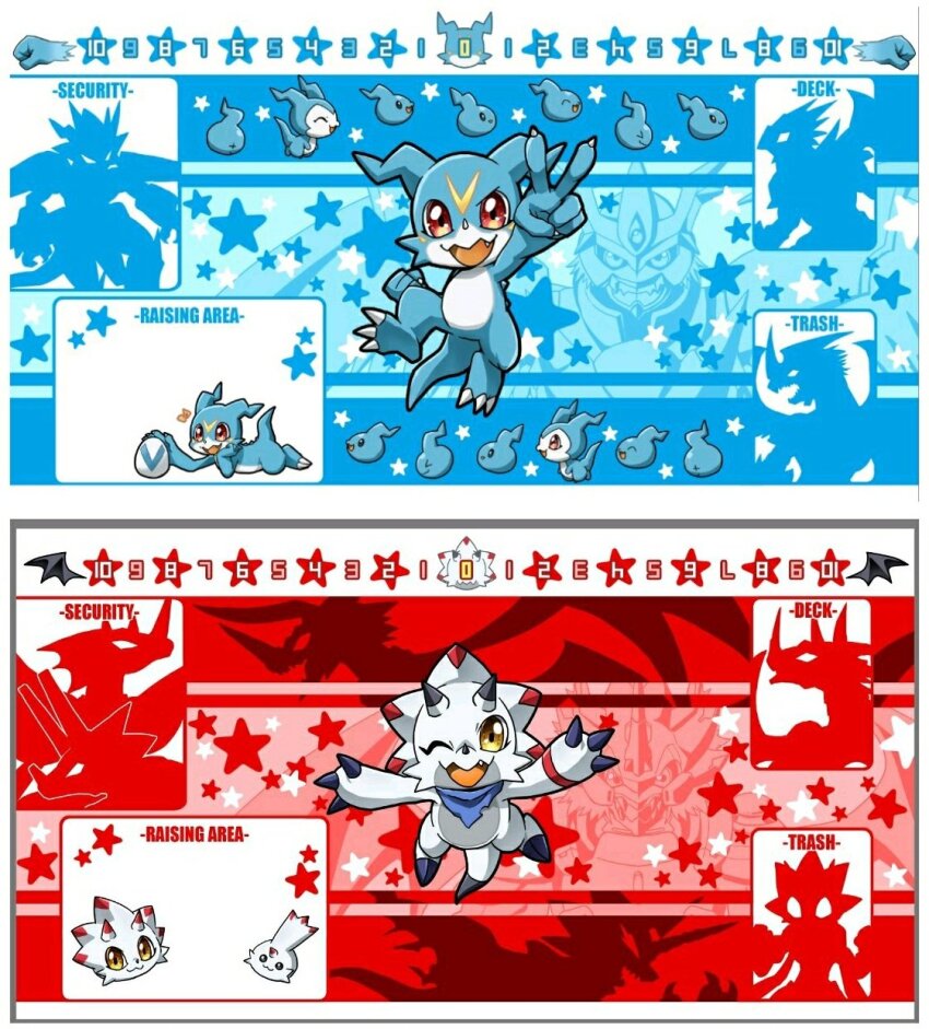 betelgammamon canoweissmon chibimon chicomon curimon digimon digimon_(creature) dinosaur evolutionary_line gammamon gulusgammamon gurimon highres imperialdramon imperialdramon_dragon_mode imperialdramon_fighter_mode kausgammamon looking_at_viewer magnamon regulusmon scarf siriusmon star_(symbol) tail ulforcev-dramon v-mon wezengammamon