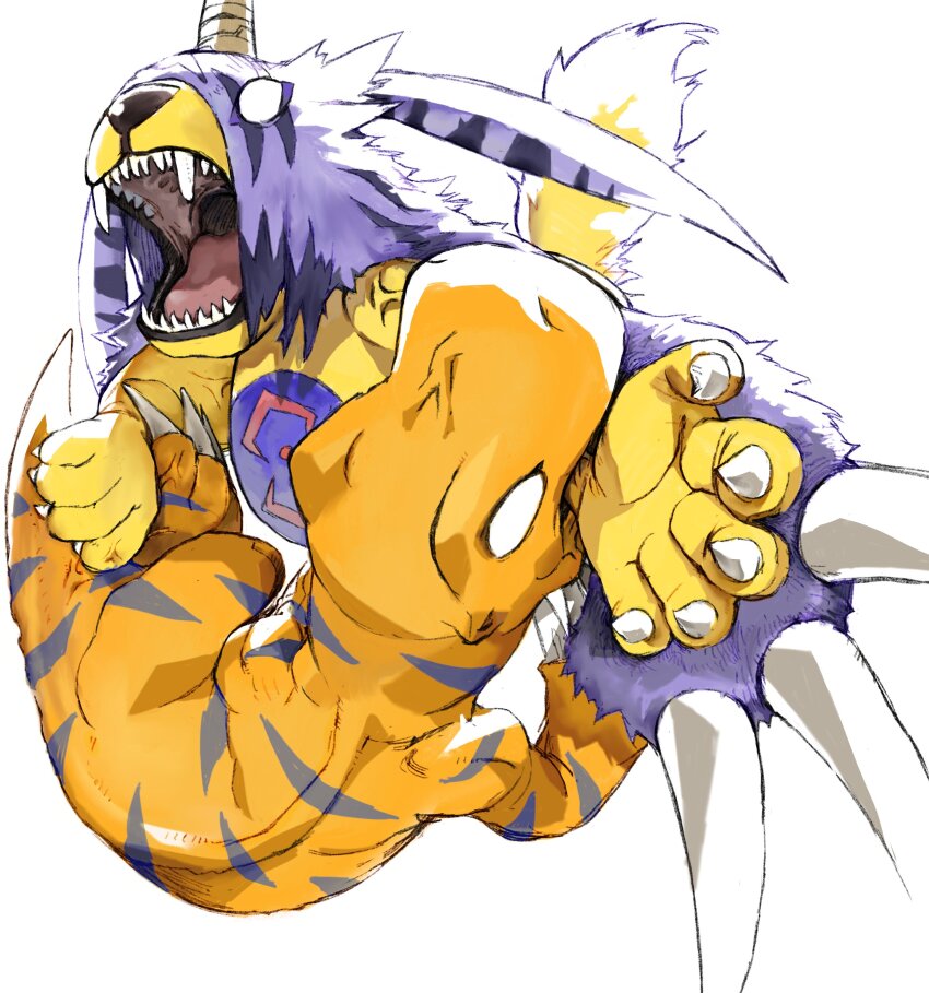 absurdres agumon agumon_x-antibody claws digimon digimon_(creature) gabumon gabumon_x-antibody highres muscular sharp_teeth teeth