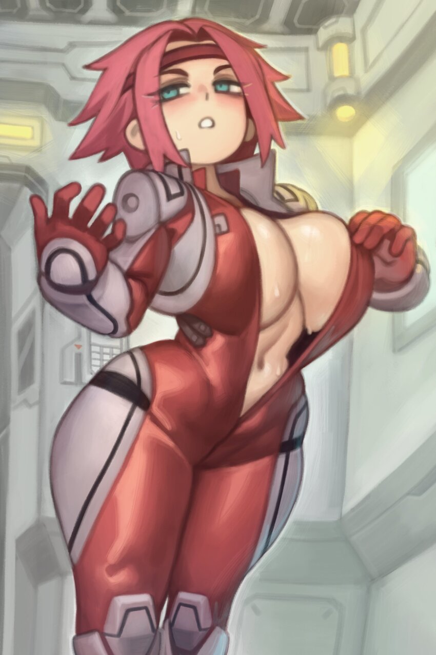 1girl breasts code_geass highres kelvin_hiu kouzuki_kallen large_breasts navel red_hair short_hair solo standing stomach wide_hips