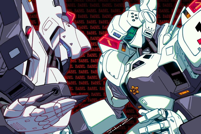 alphonse_(av-98_ingram) assault_visor av-98_ingram av-xo_type_zero buchi_holes commentary english_commentary highres jackoonz kidou_keisatsu_patlabor mecha mecha_focus no_humans open_hand piston police radio_antenna robot science_fiction signature upper_body