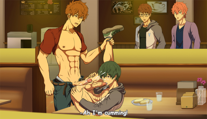 4boys abs anal autofellatio bottomless brothers cum dinner ejaculation erection family fellatio food free! high_speed! incest kirishima_ikuya kirishima_natsuya leg_lift male_focus male_penetrated masturbation multiple_boys muscular nipples onoro_nyo oral orgasm pectorals penis public_indecency self_suck shoes siblings table testicles text_focus walk-in yaoi