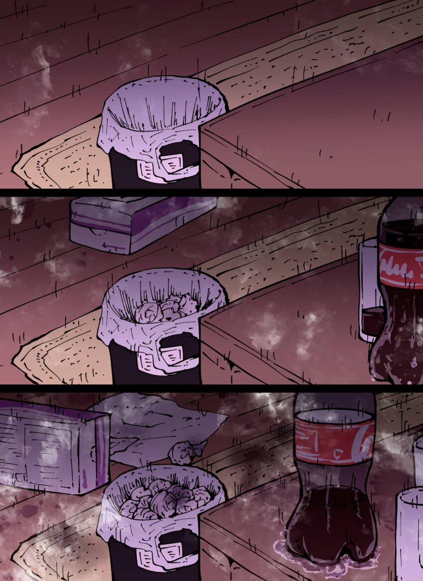 bedroom cola drink highres implied_sex indoors messy_room nightstand soda soda_bottle ss_kabushikigaisha tissue tissue_box trash_bag trash_can used_tissue zyugoya
