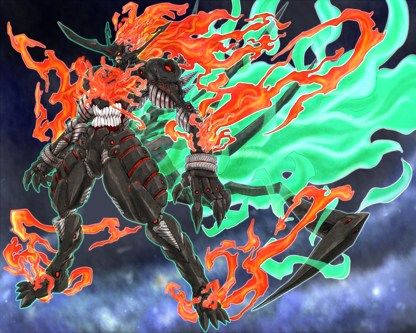 00s epic fire green_fire highres lazengann ledjoker07 mecha no_humans robot tengen_toppa_gurren_lagann tengen_toppa_lazengann