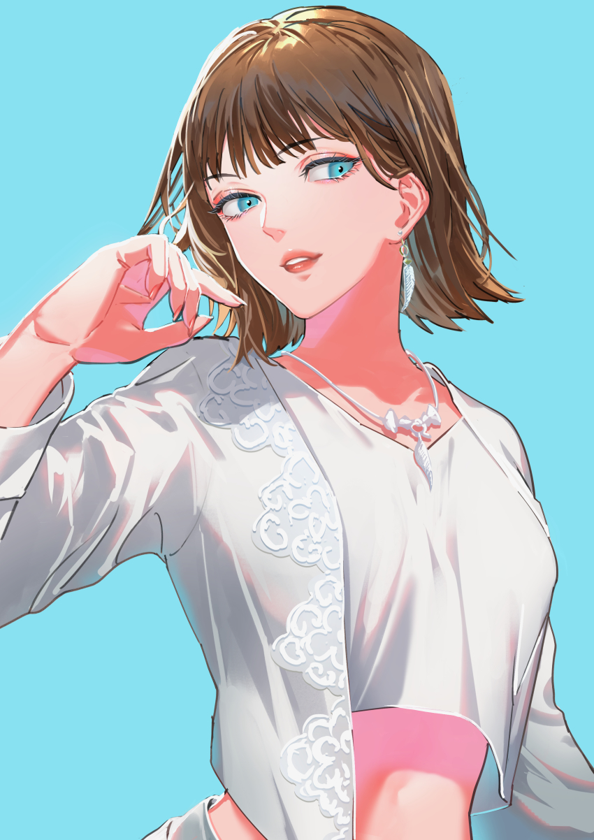1girl absurdres avataro_sentai_donbrothers blouse blue_eyes brown_hair crop_top highres shirt skirt sononi sononi_(donbrothers) super_sentai u3082u3064u306au304c